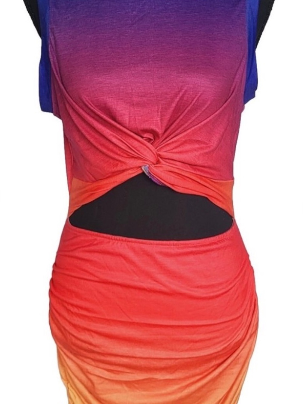 Ombre Open Front Midi Dress Large Blue Red Orange Sunset Bodycon Vacation Beach